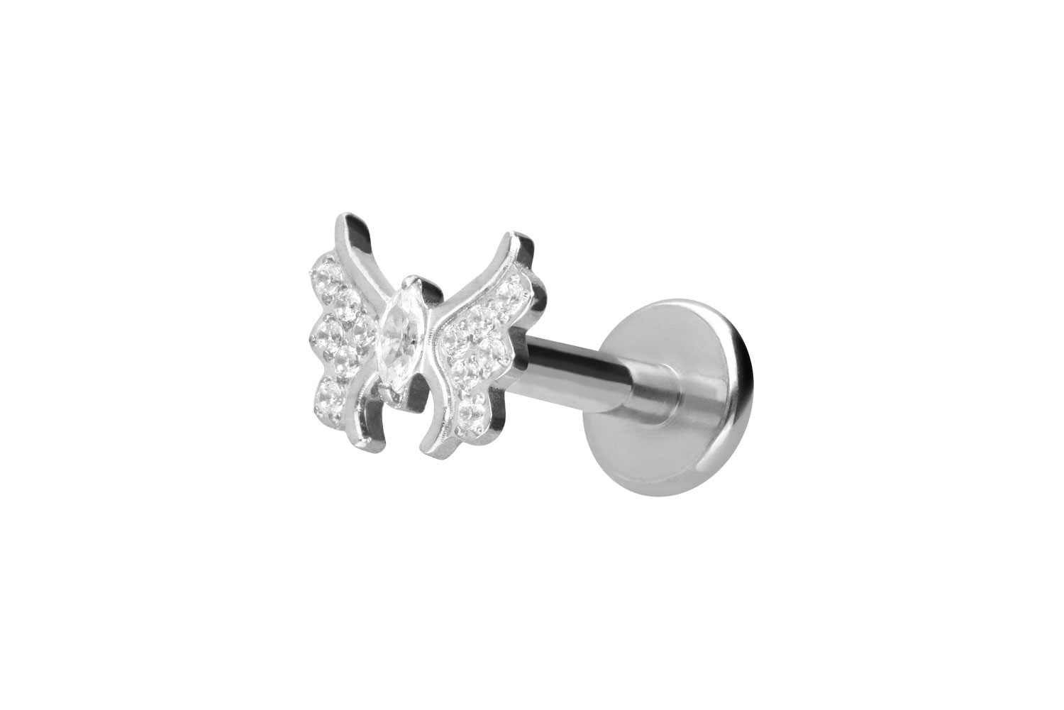 Titan Labret Piercing mit Push Fit KRISTALLSCHMETTERLING
